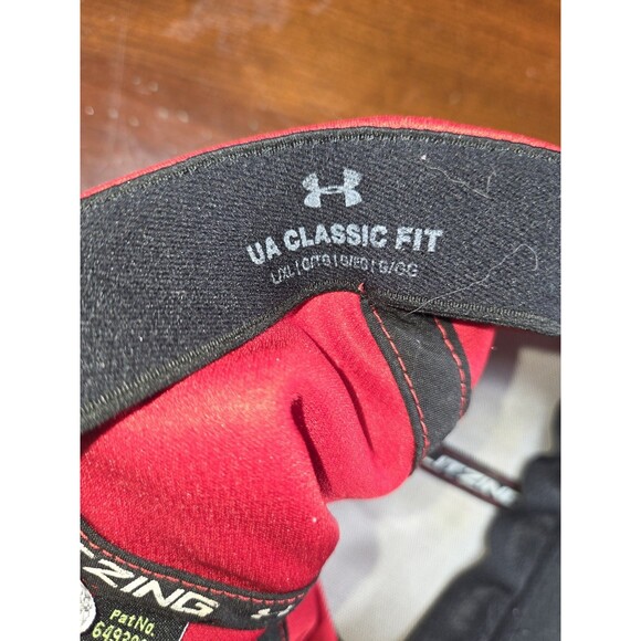 Under Armour Hat Men's L/XL Red Blitzing Cap Structured Stretch Fit Golf Logo - Picture 3 of 8
